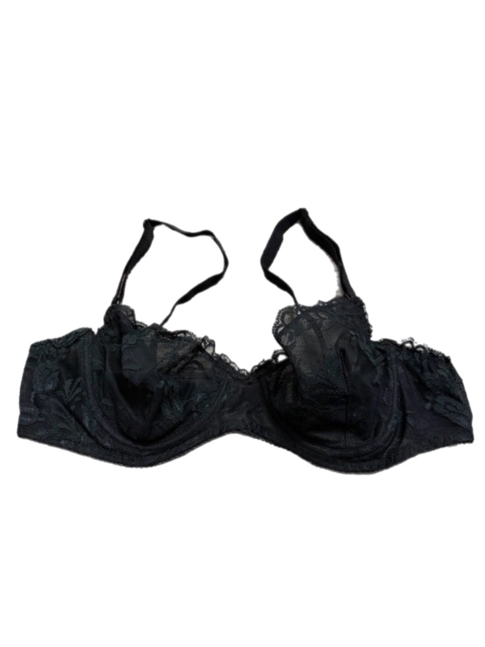 80s/90s European Vintage Floral Lace Embroidery Unlined Bra (Black) Size 36B/34C